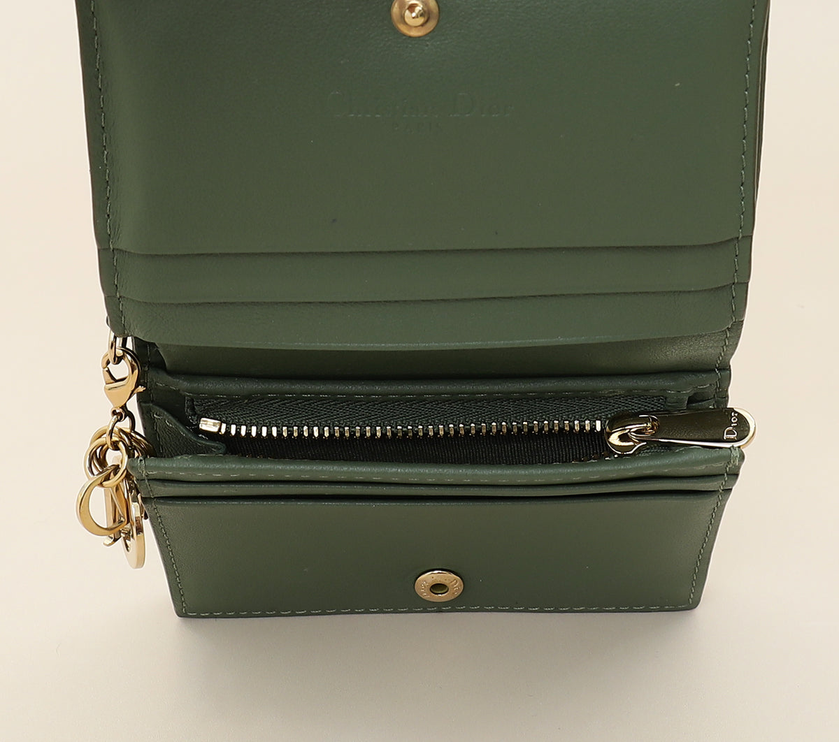 Christian Dior Green Mini Lady Dior Wallet