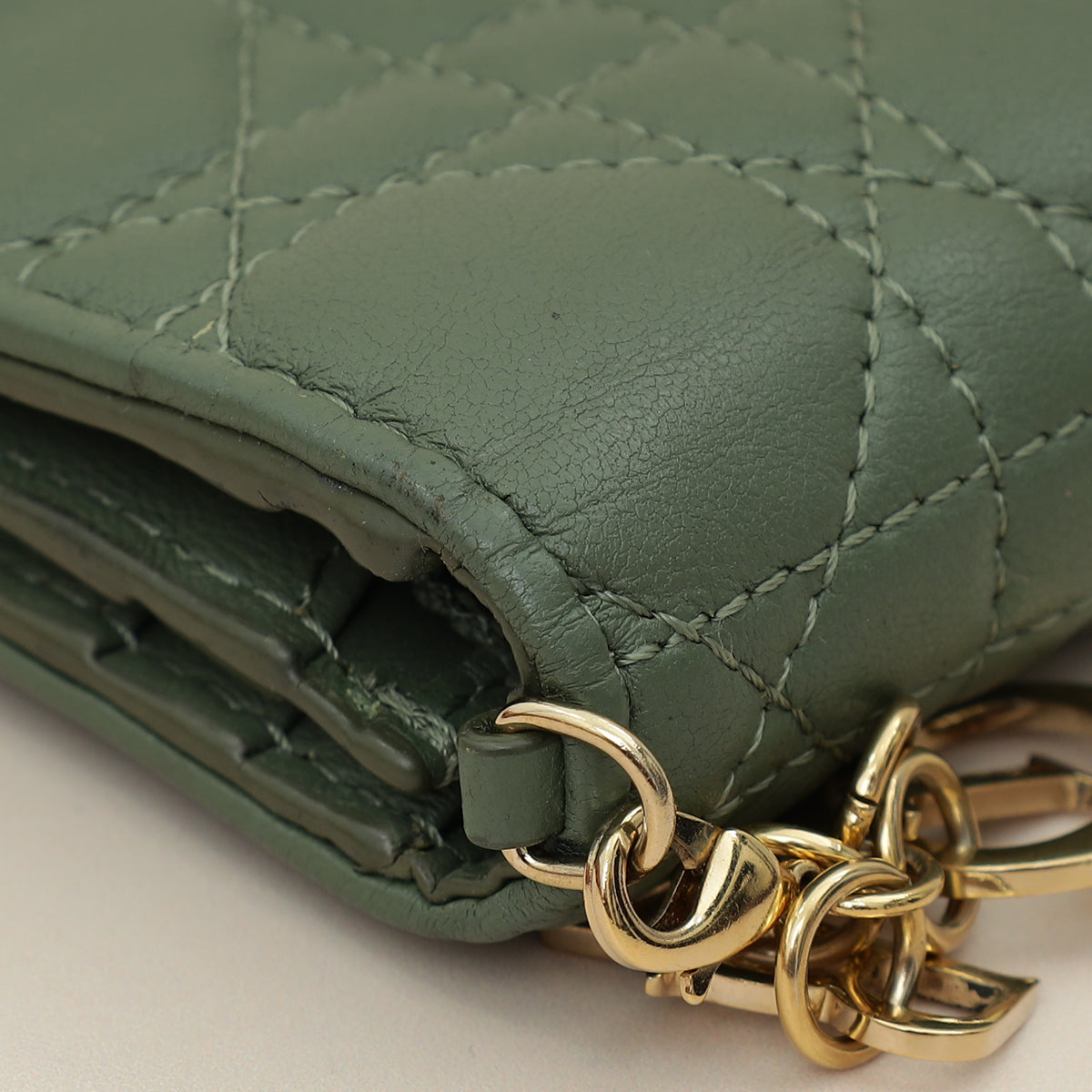 Christian Dior Green Mini Lady Dior Wallet