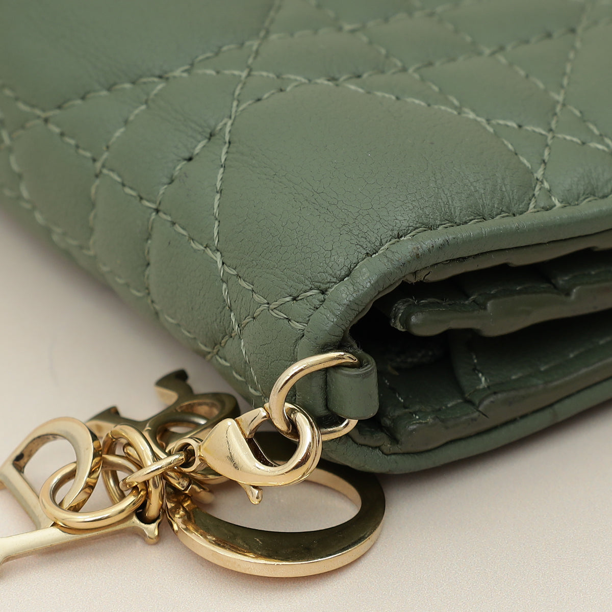 Christian Dior Green Mini Lady Dior Wallet
