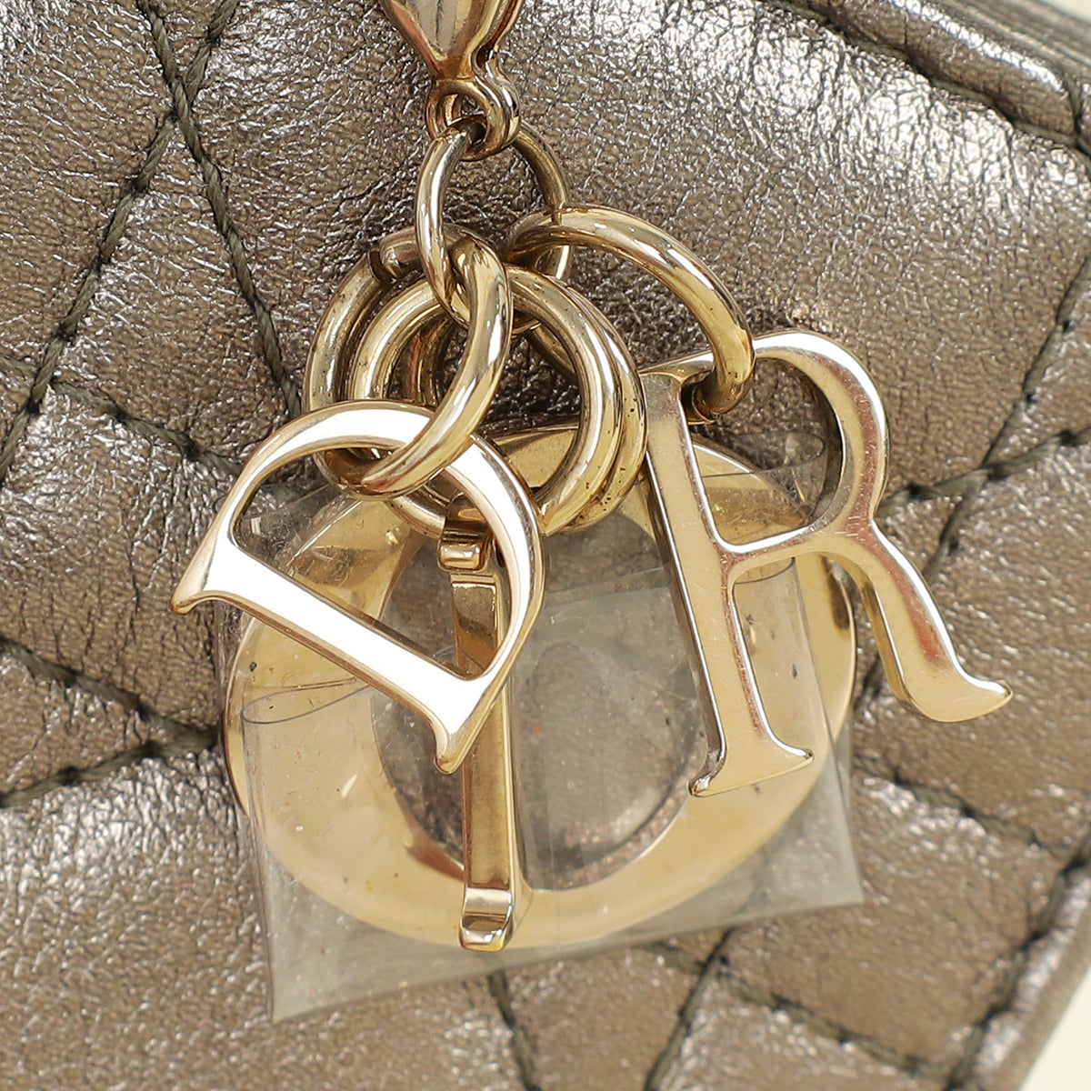 Christian Dior Metallic Dark Olive Lady Dior 5 Gusset Card Holder