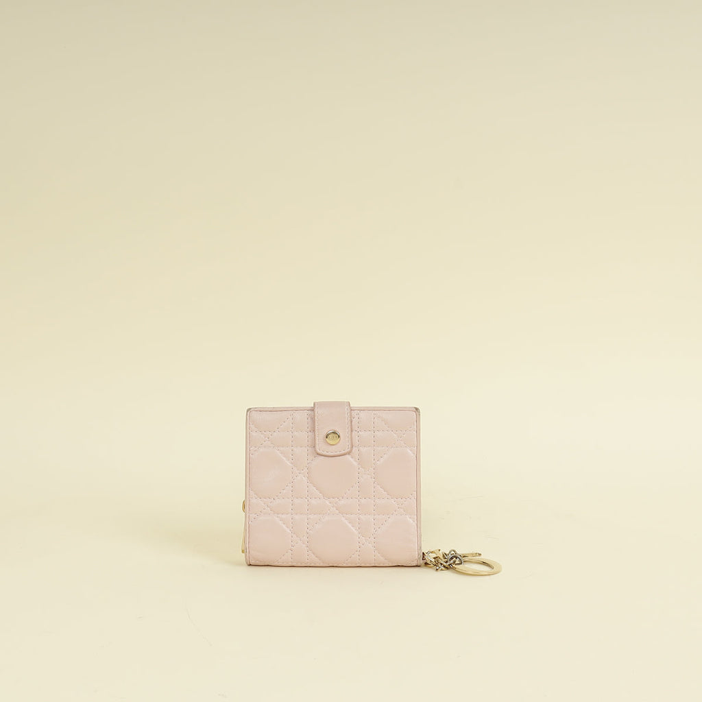Christian Dior Light Pink Cannage Lady Dior French Wallet