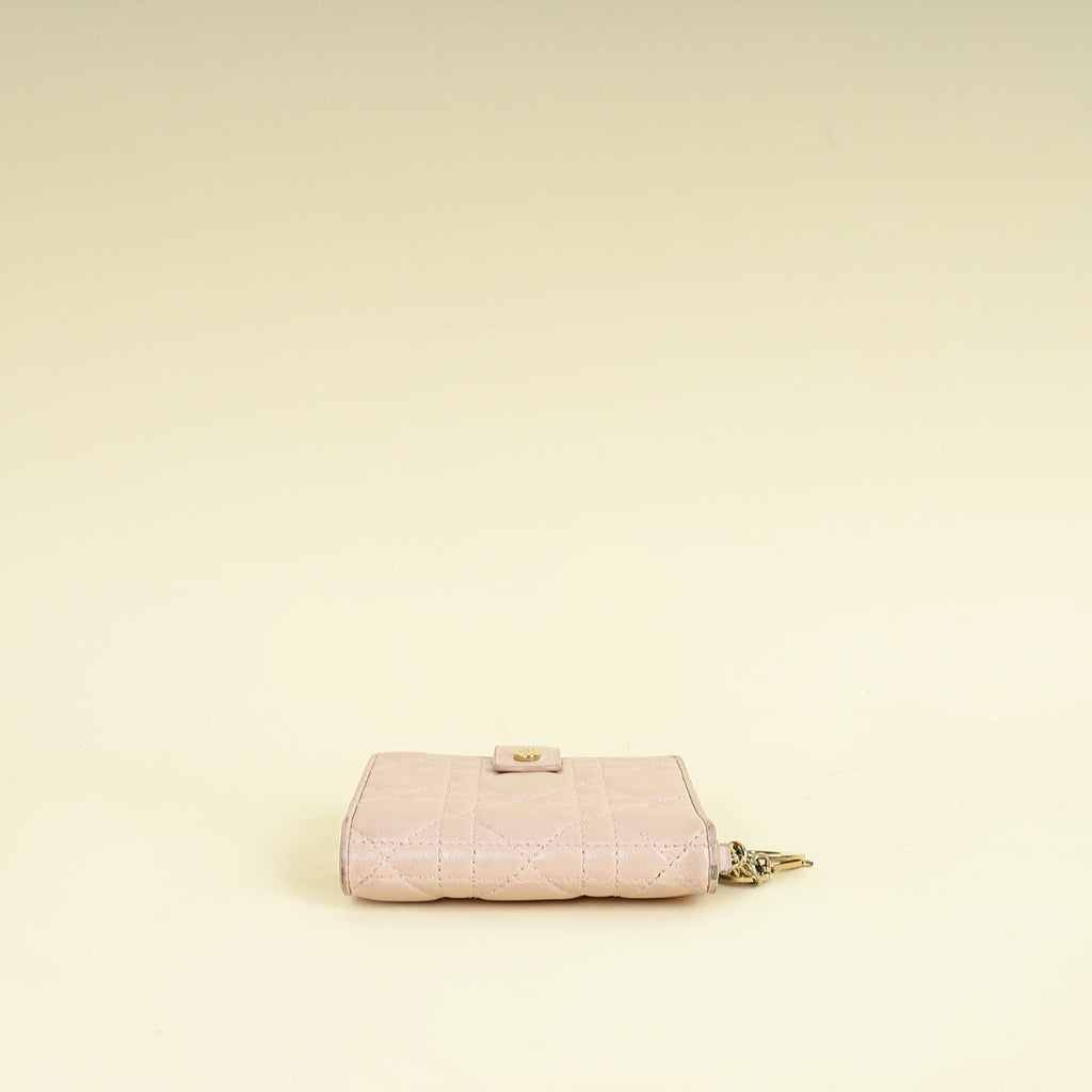 Christian Dior Light Pink Cannage Lady Dior French Wallet