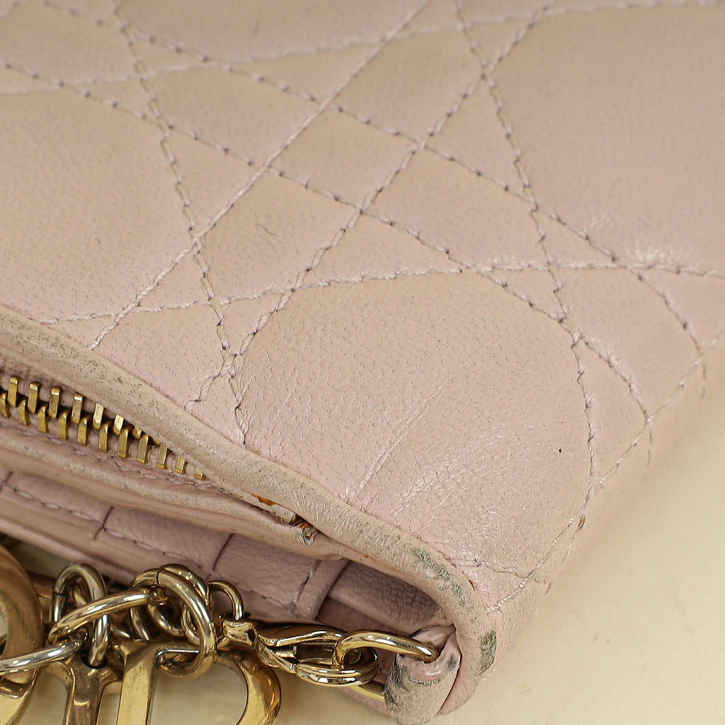 Christian Dior Light Pink Cannage Lady Dior French Wallet