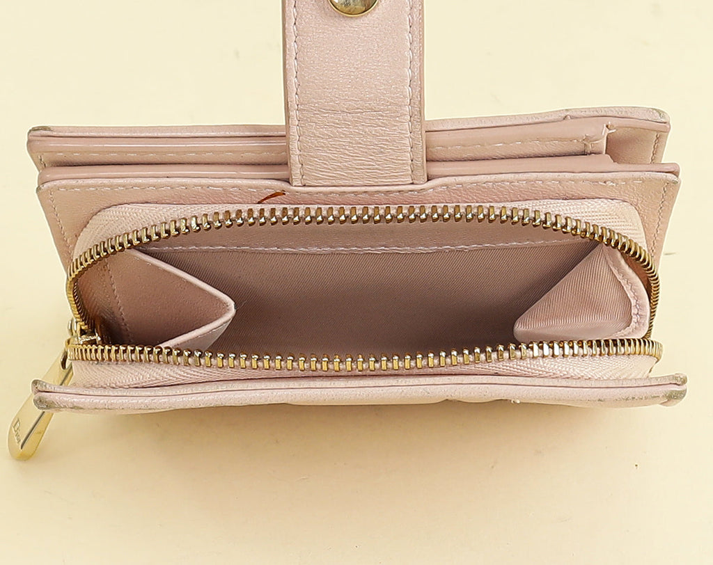 Christian Dior Light Pink Cannage Lady Dior French Wallet