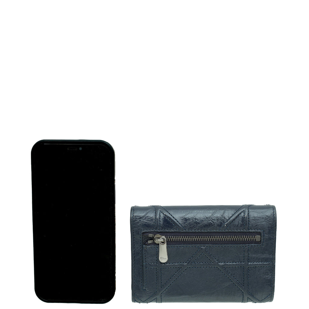 Christian Dior Indigo Blue Diorama Trifold Wallet