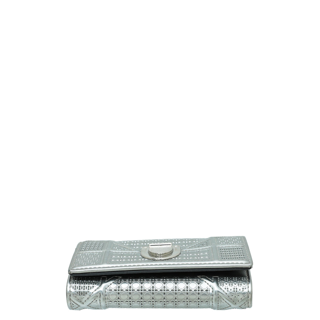 Christian Dior Metallic Silver Micro Cannage Diorama Small Wallet