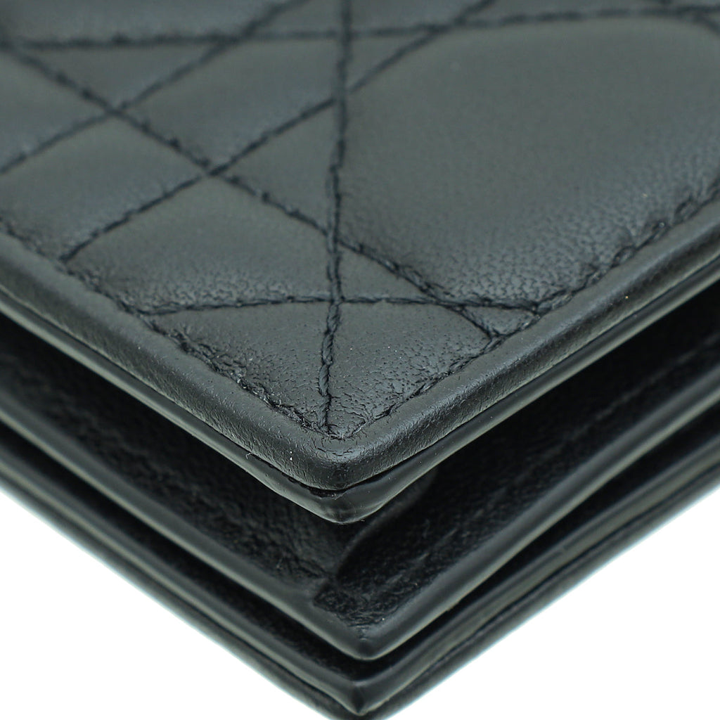 Christian Dior Black Mini Lady Dior Gardenia Wallet