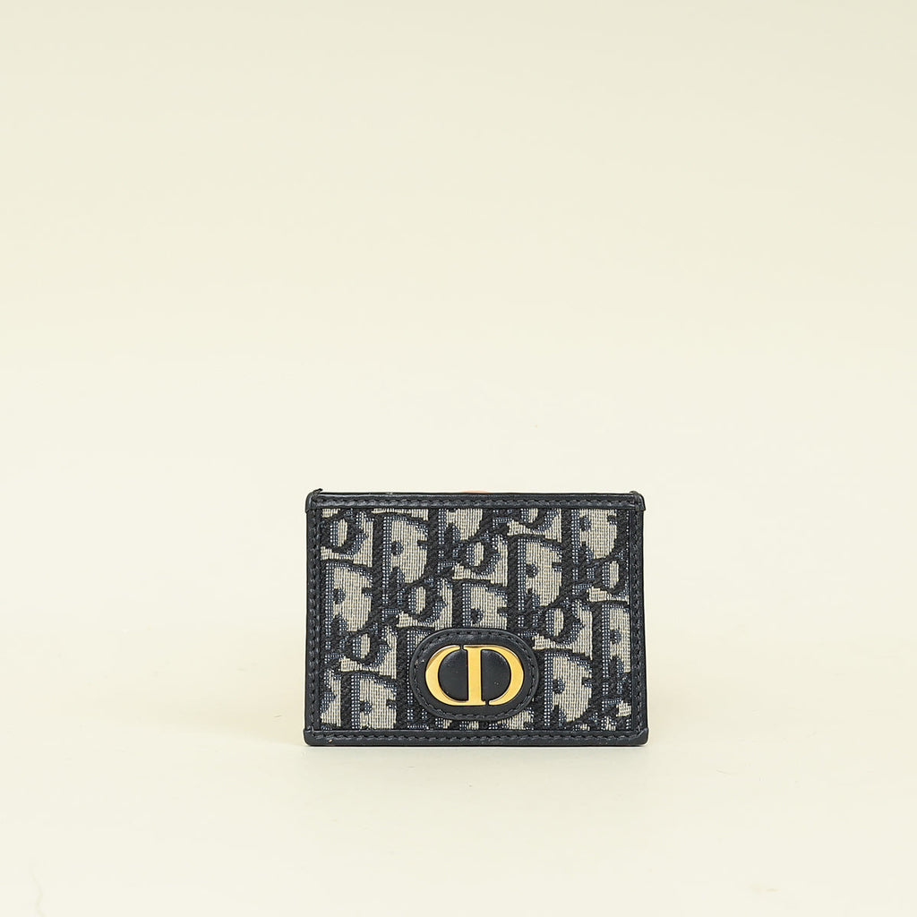 Christian Dior Navy Blue Oblique 30 Montaigne Freesia Card Holder