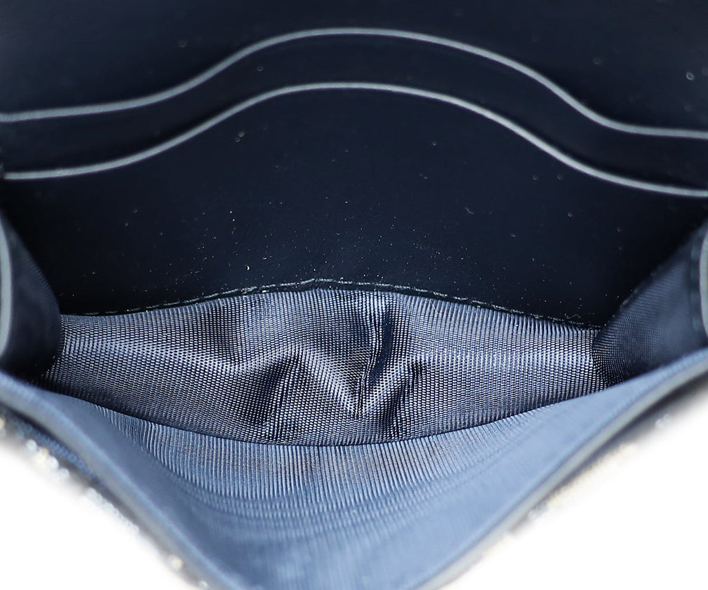Christian Dior Navy Blue Oblique Saddle Flap Card Holder