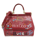 Dolce & Gabbana Burgundy Multicolor Dauphine Sicily Graffiti Print Medium Bag