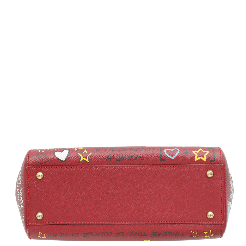 Dolce & Gabbana Burgundy Multicolor Dauphine Sicily Graffiti Print Medium Bag