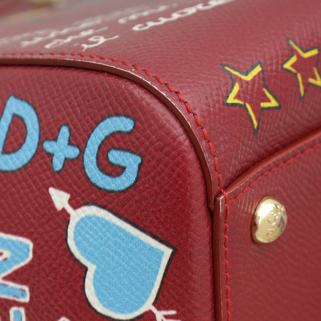 Dolce & Gabbana Burgundy Multicolor Dauphine Sicily Graffiti Print Medium Bag