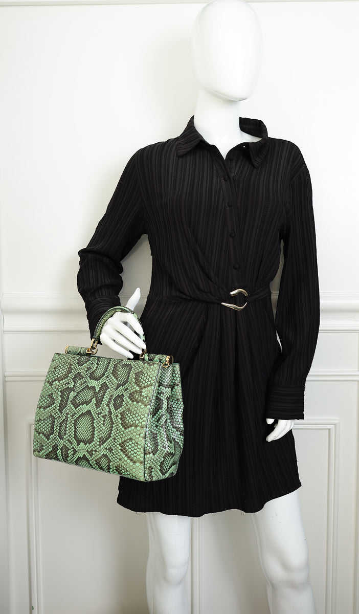 Dolce & Gabbana Green Python Sicily Shopper Medium Bag