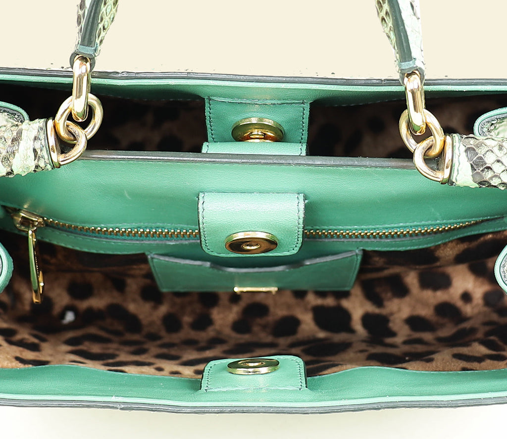 Dolce & Gabbana Green Python Sicily Shopper Medium Bag