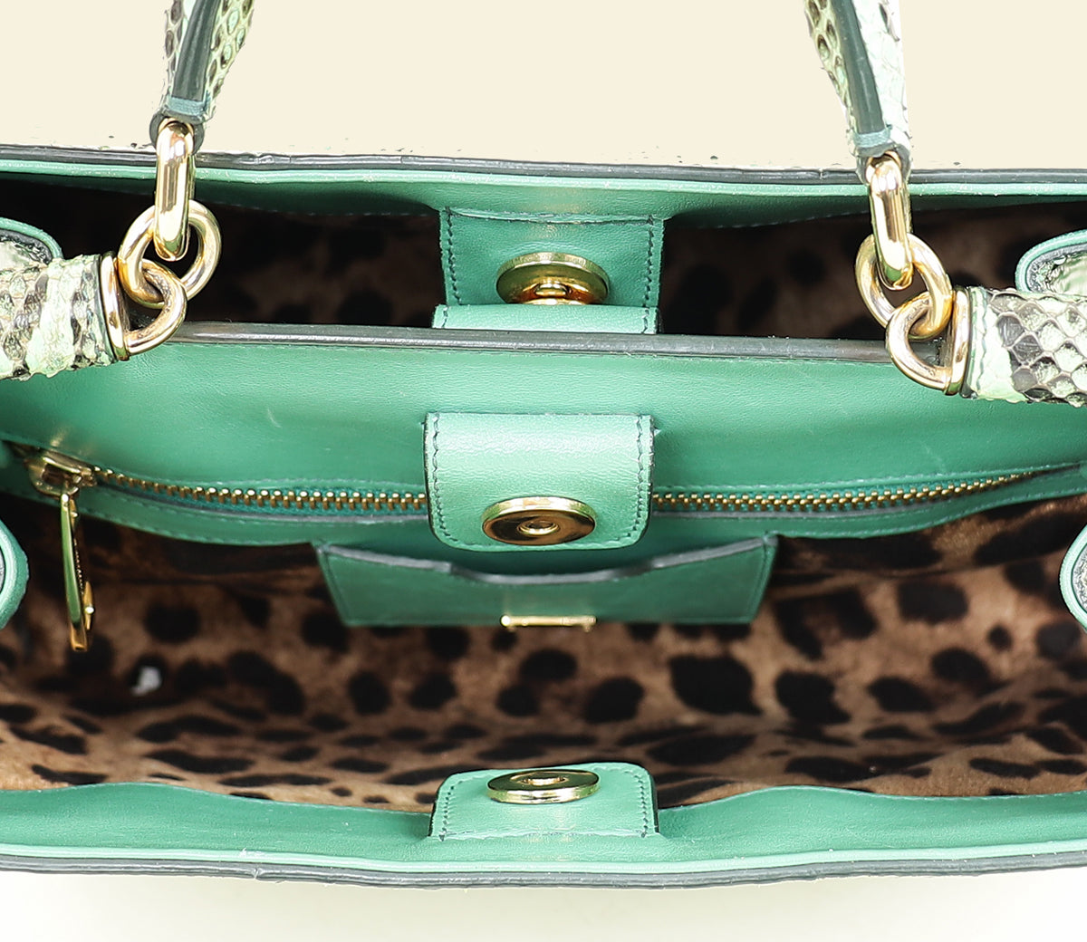 Dolce & Gabbana Green Python Sicily Shopper Medium Bag