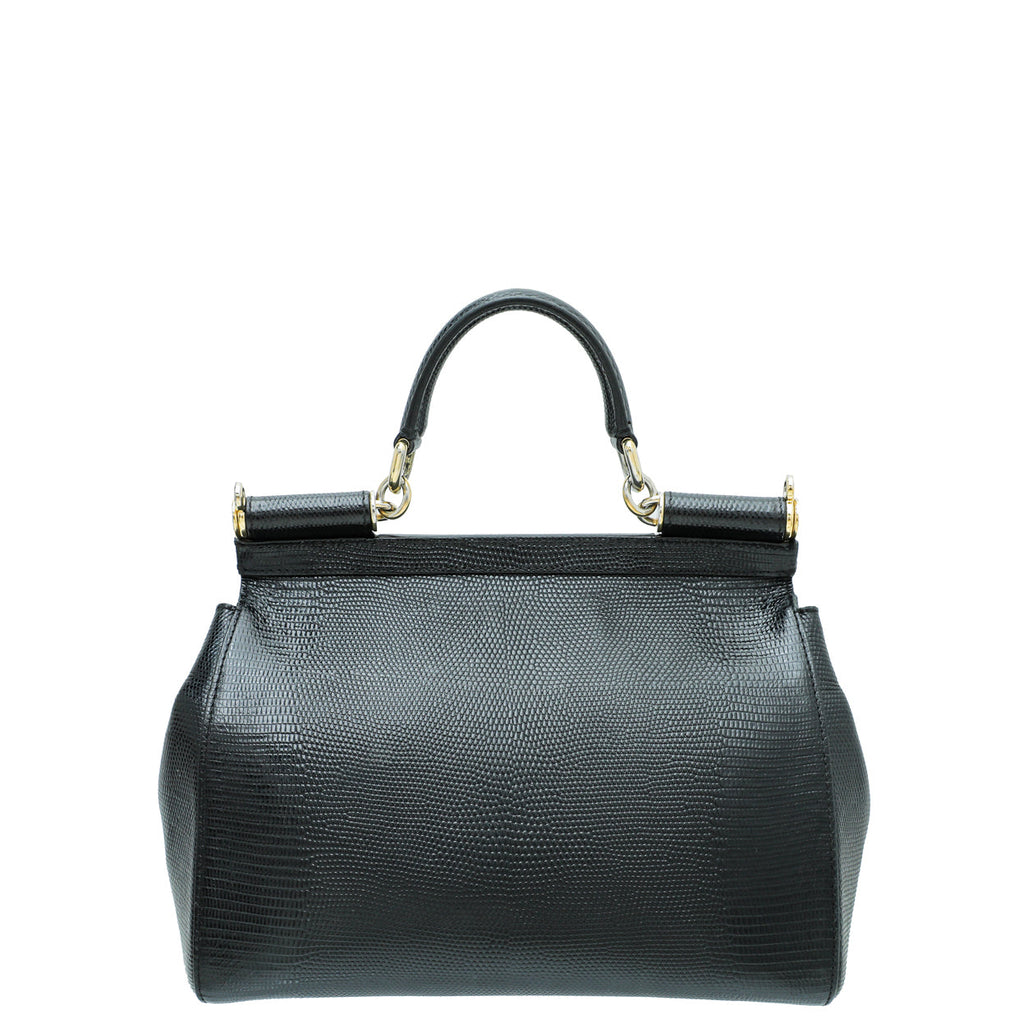 Dolce & Gabbana Black Iguana Print Sicily Medium Bag