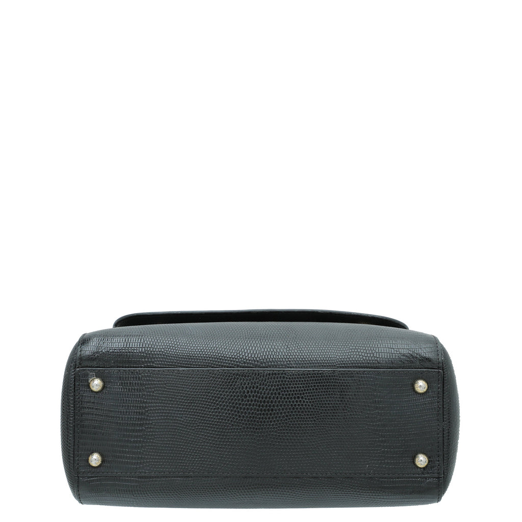Dolce & Gabbana Black Iguana Print Sicily Medium Bag