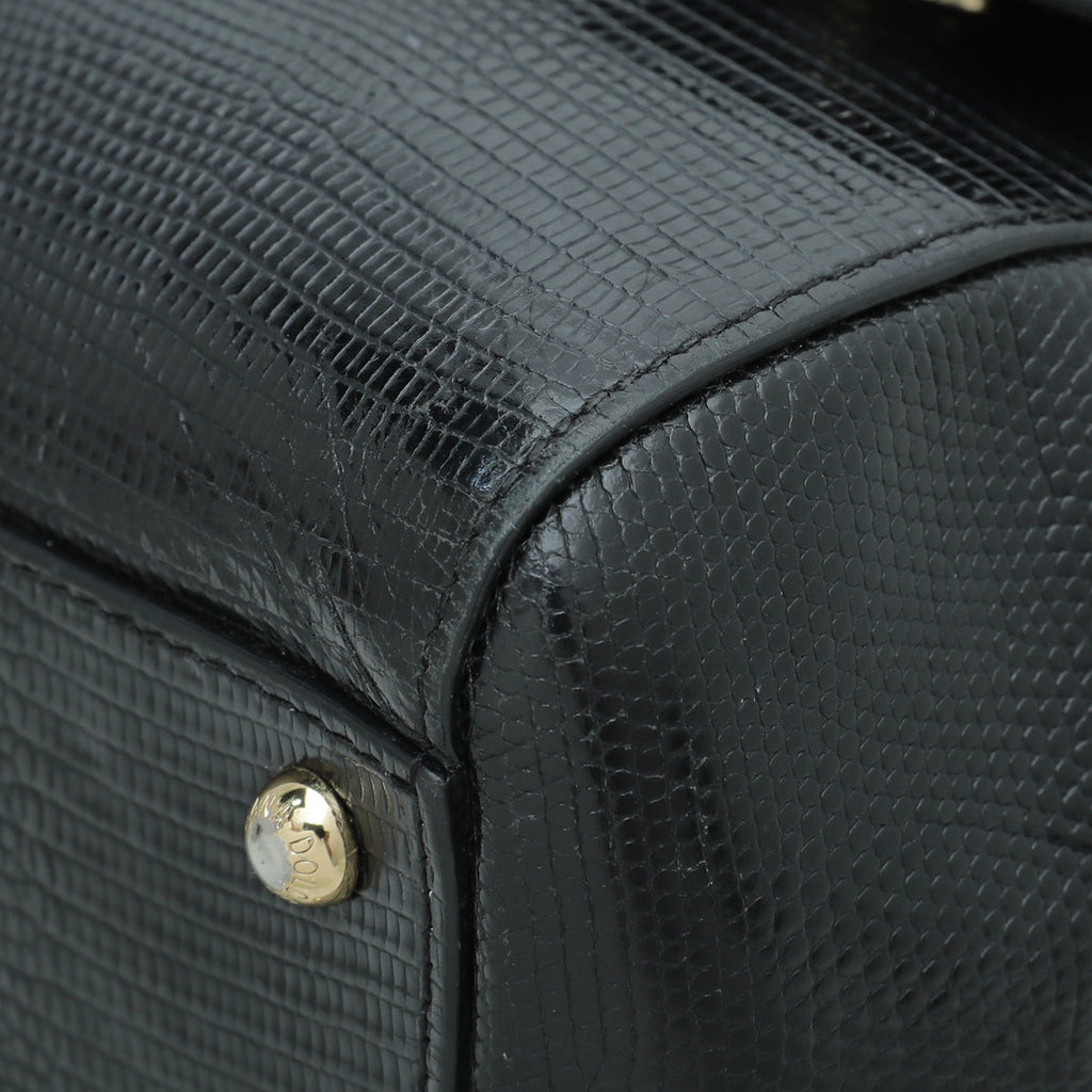 Dolce & Gabbana Black Iguana Print Sicily Medium Bag