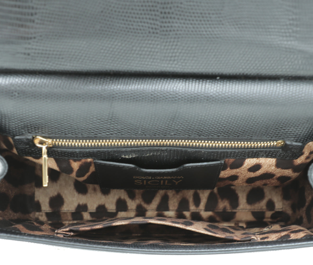 Dolce & Gabbana Black Iguana Print Sicily Medium Bag