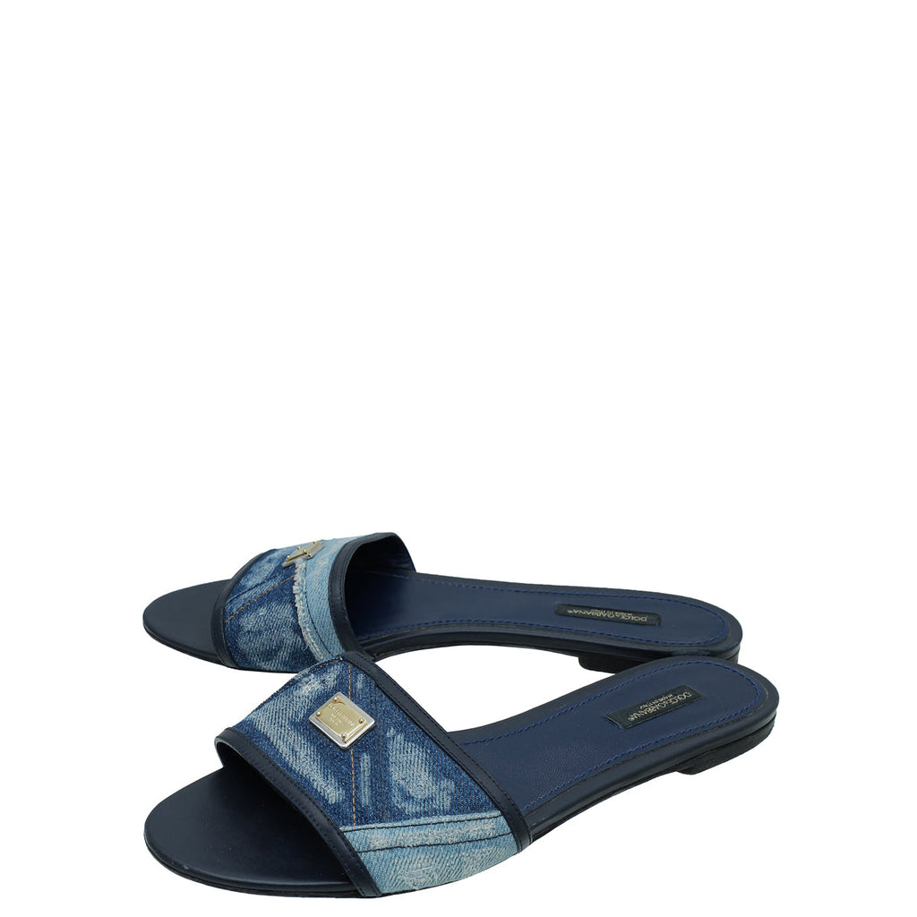 Dolce & Gabbana Blue Denim Flat Sandal 39.5