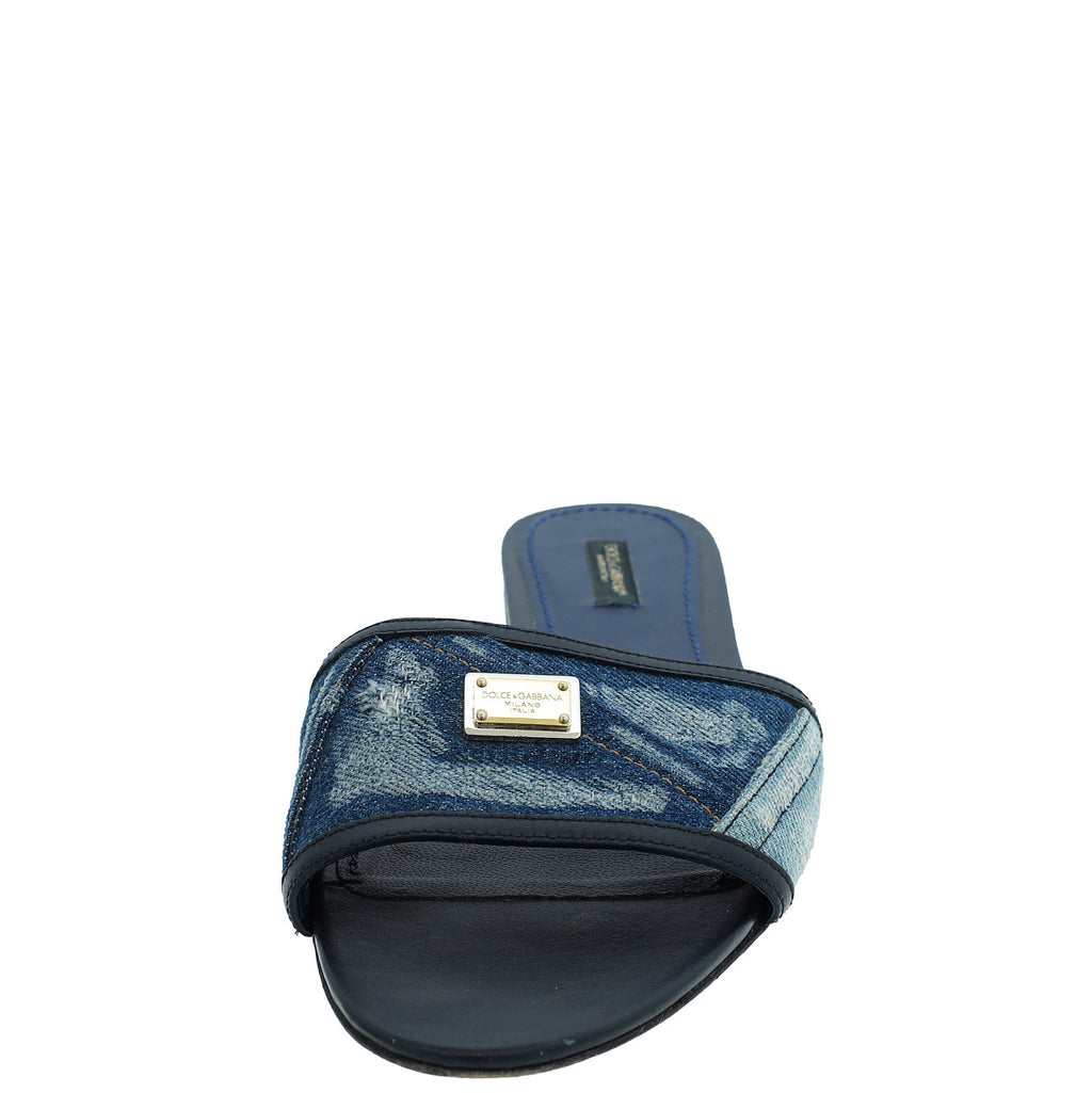 Dolce & Gabbana Blue Denim Flat Sandal 39.5