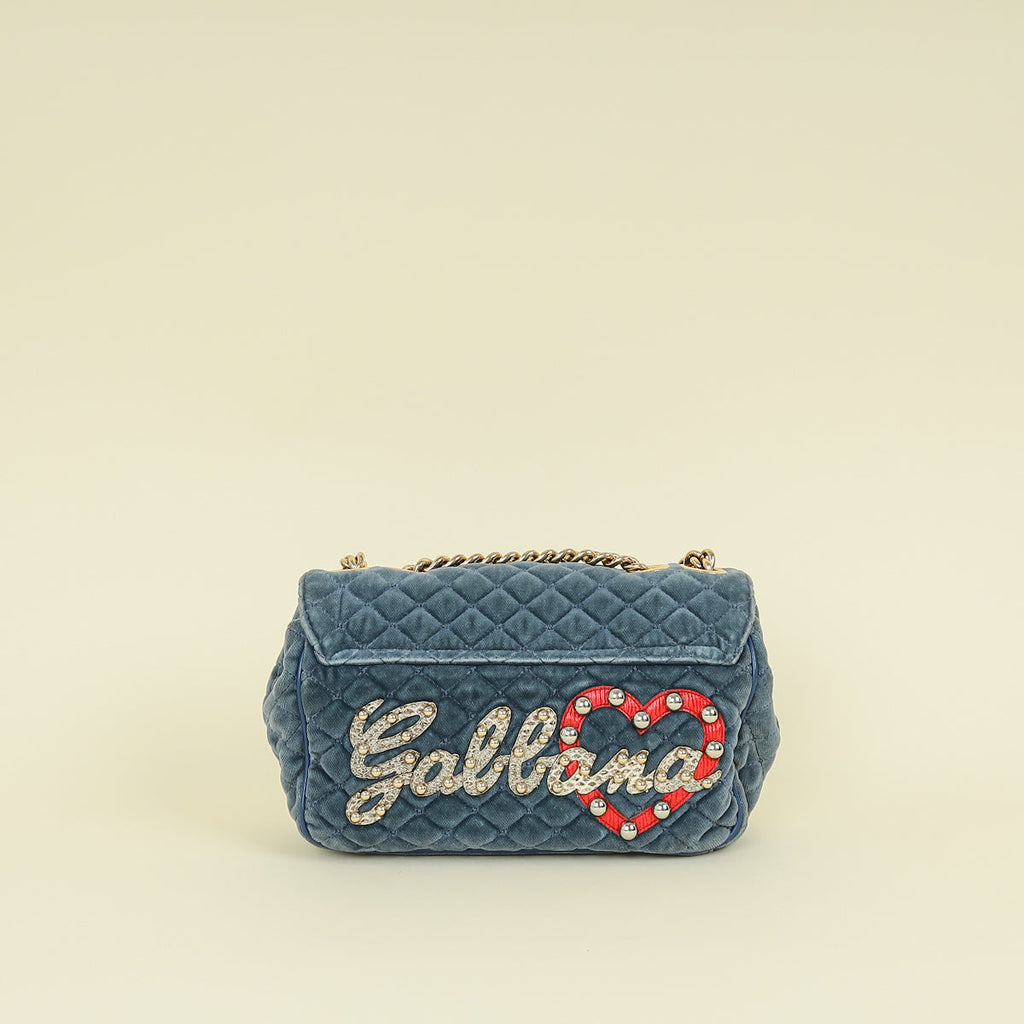 Dolce & Gabbana Blue Lucia Velvet Embellished Flap Bag