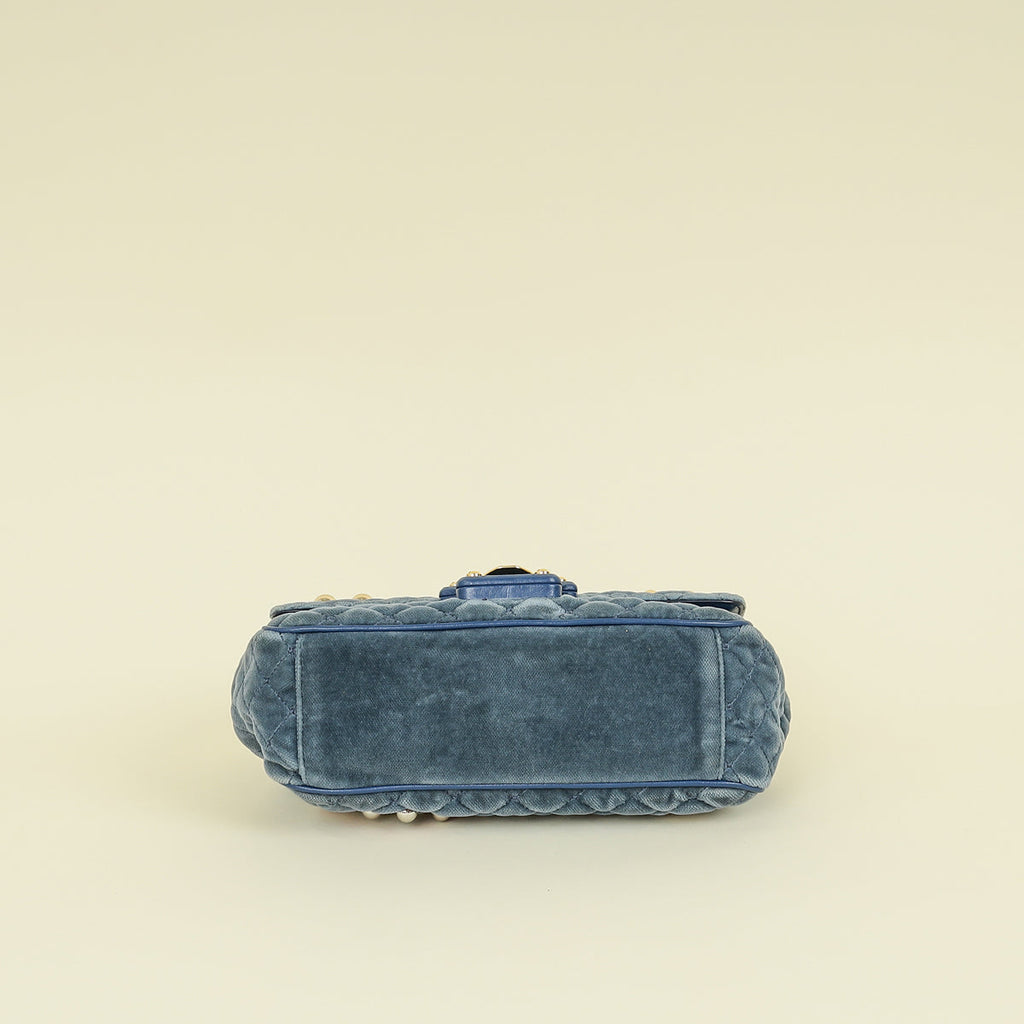 Dolce & Gabbana Blue Lucia Velvet Embellished Flap Bag