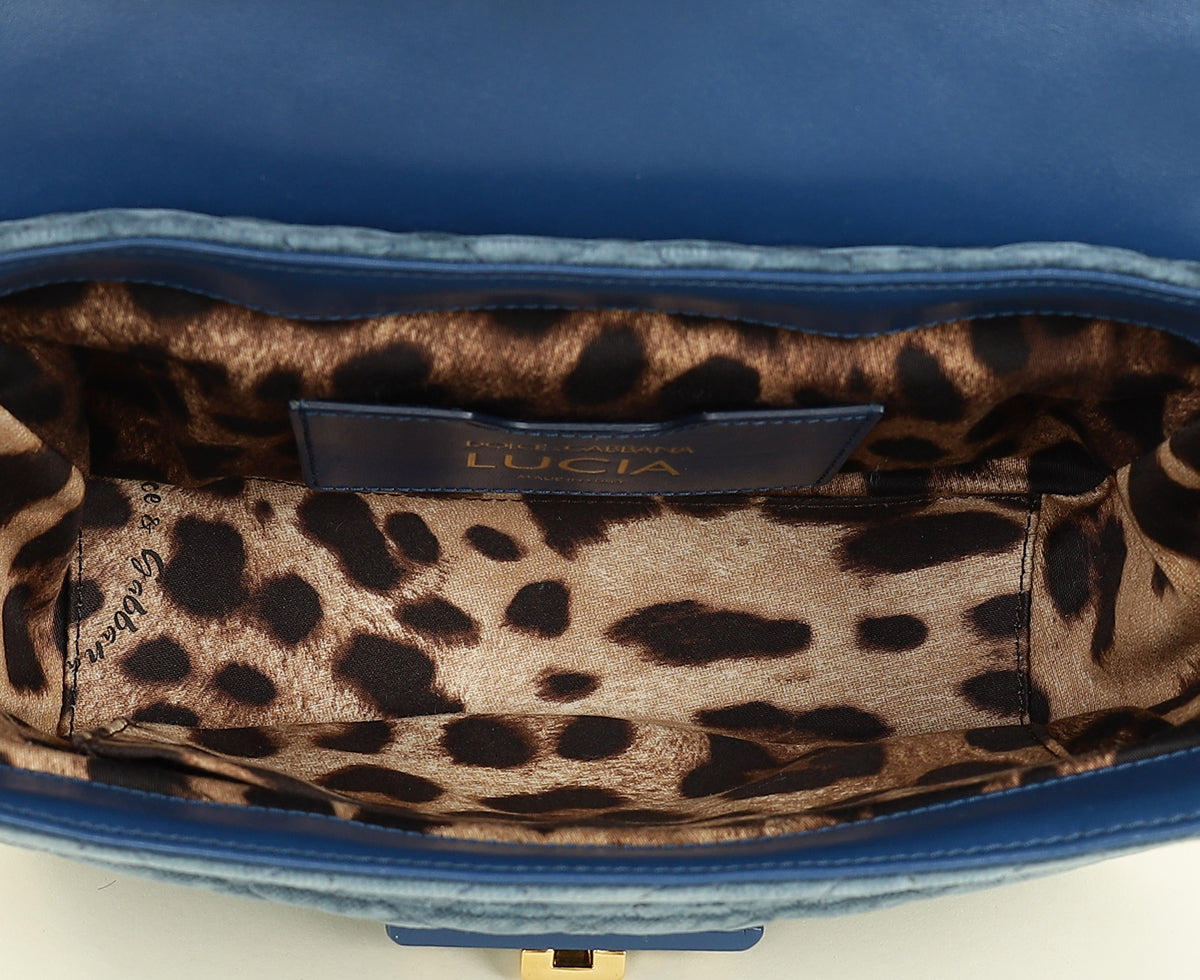 Dolce & Gabbana Blue Lucia Velvet Embellished Flap Bag