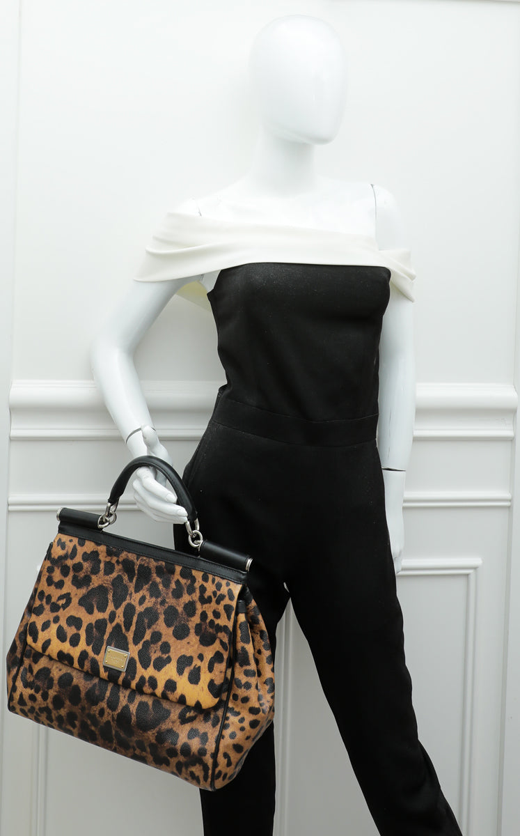 Dolce & Gabbana Brown Leopard Print Scilly Large Bag