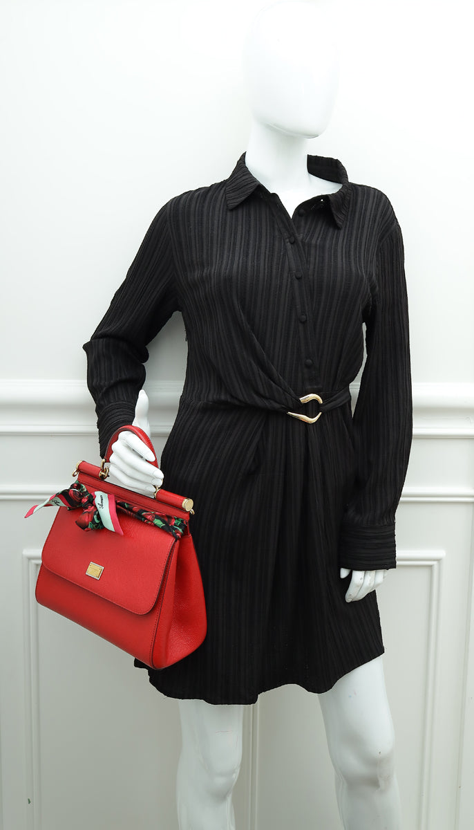 Dolce & Gabbana Red Dauphine Medium Sicily Bag W/ Twilly