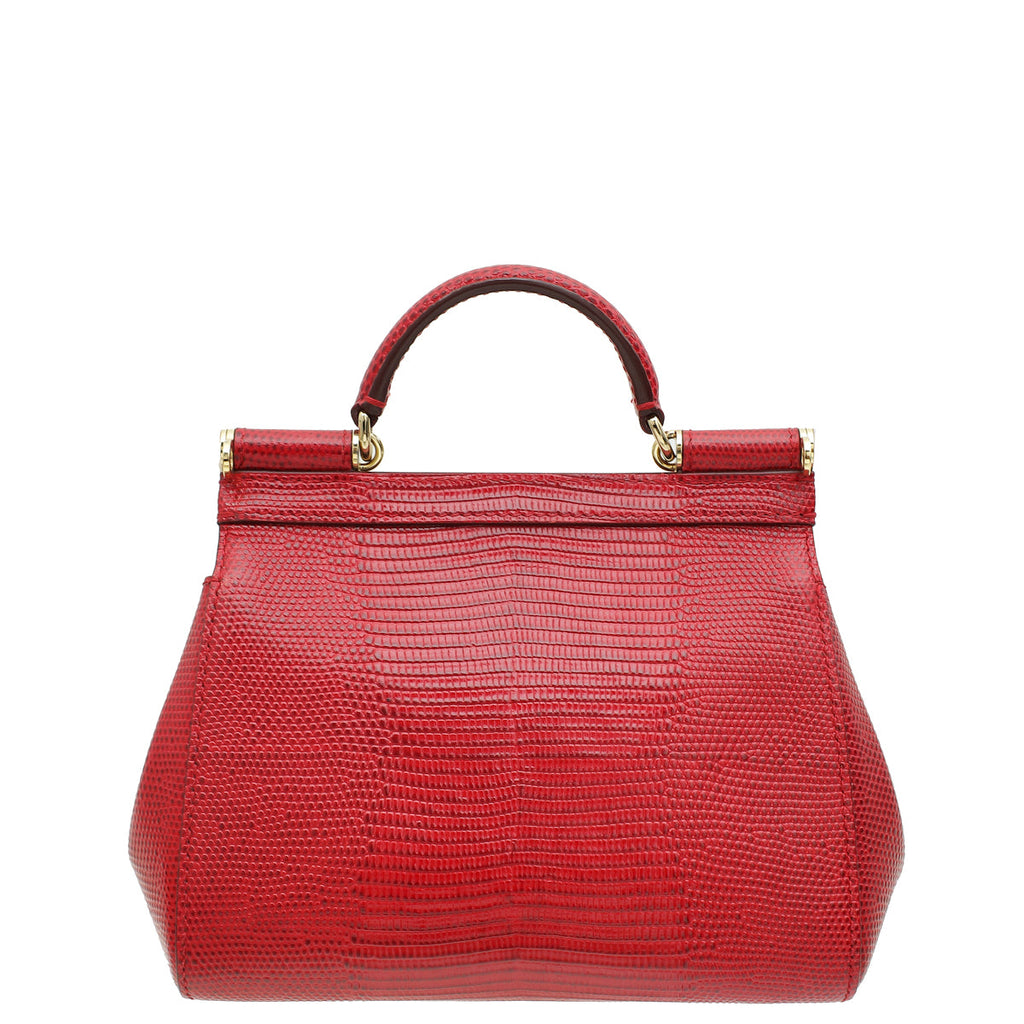 Dolce & Gabbana Red Iguana Print Crystal Mini Sicily Bag