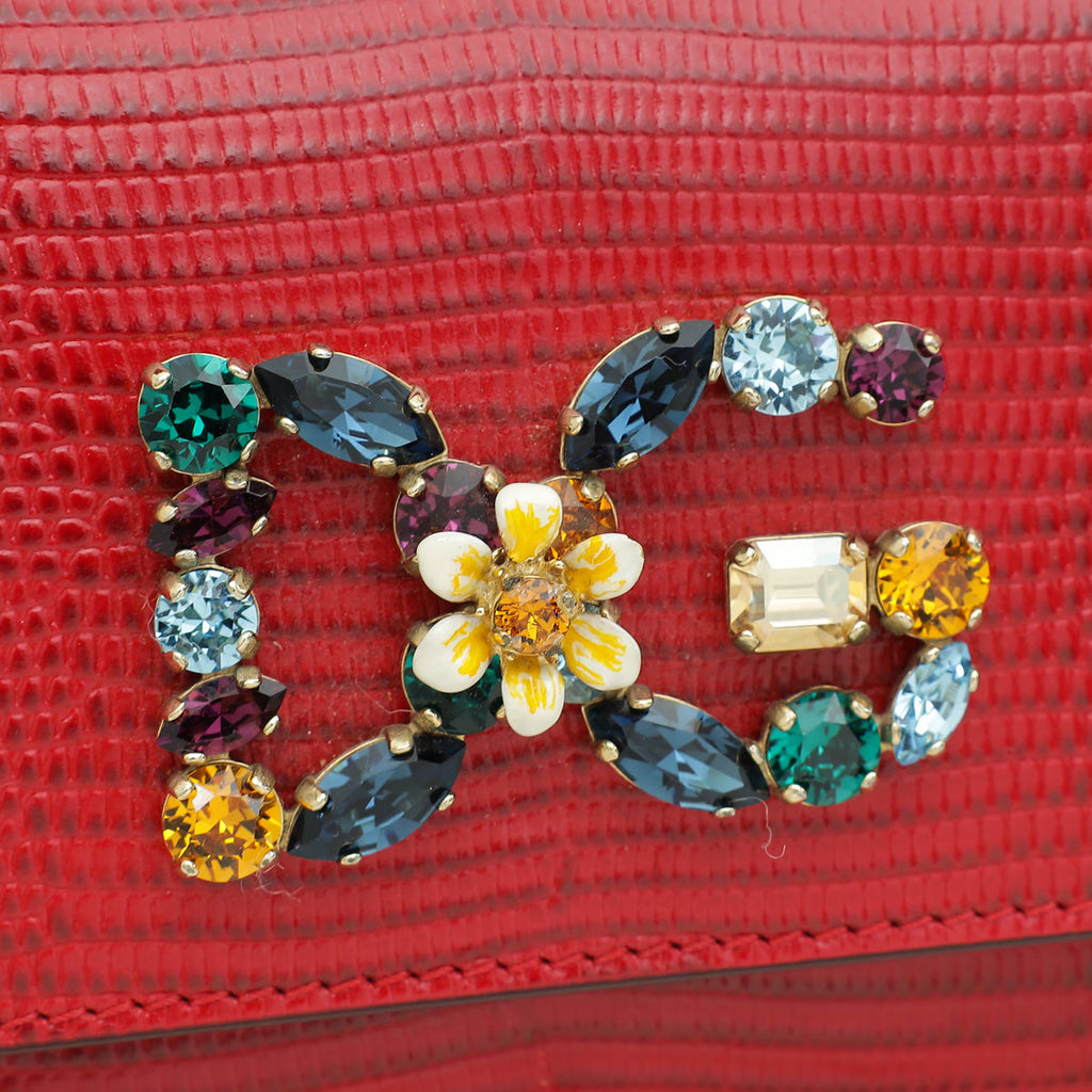Dolce & Gabbana Red Iguana Print Crystal Mini Sicily Bag