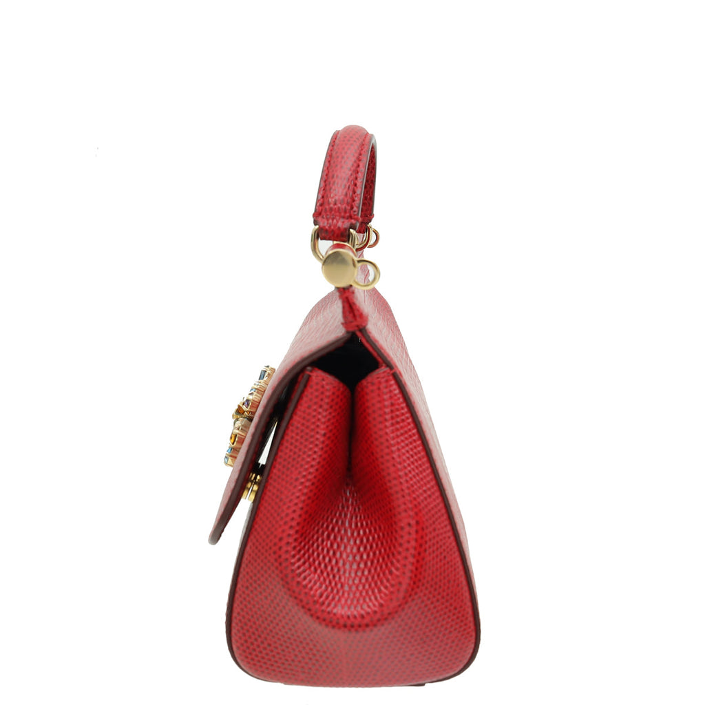 Dolce & Gabbana Red Iguana Print Crystal Mini Sicily Bag