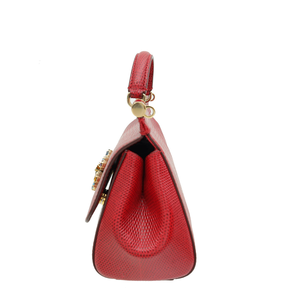 Dolce & Gabbana Red Iguana Print Crystal Mini Sicily Bag