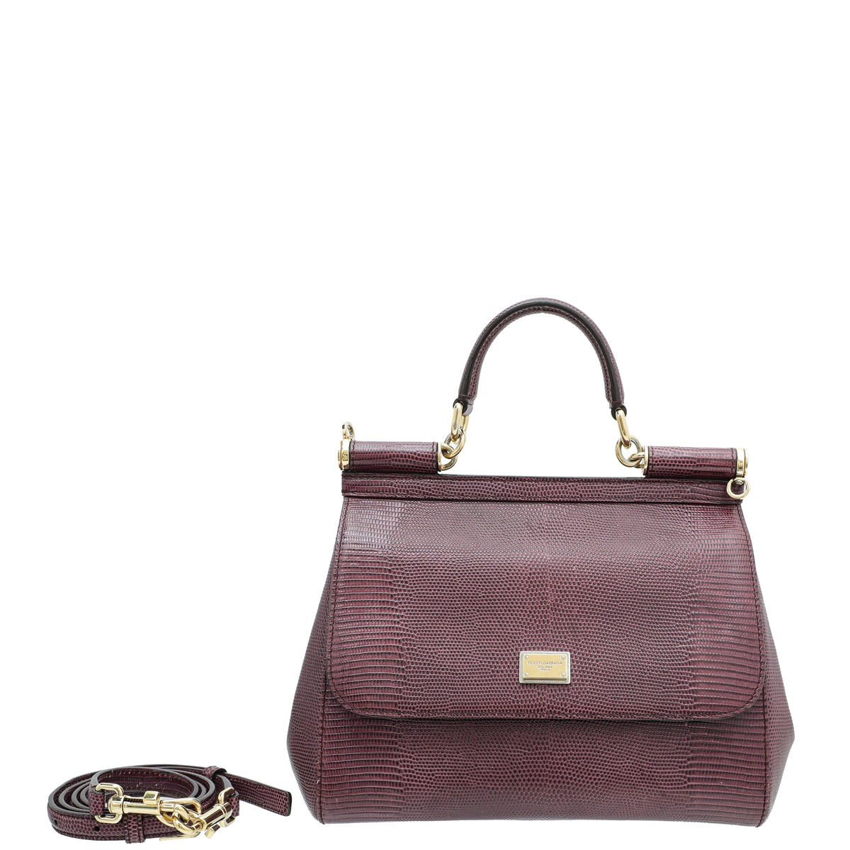 Dolce & Gabbana Burgundy Iguana Print Sicily Medium Bag