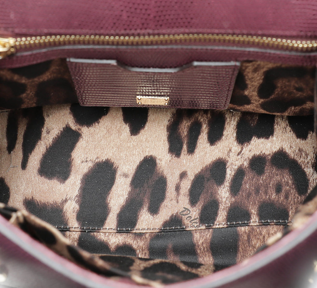 Dolce & Gabbana Burgundy Iguana Print Sicily Medium Bag