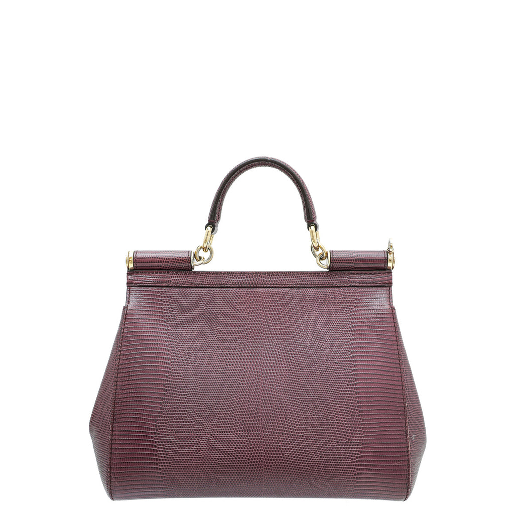 Dolce & Gabbana Burgundy Iguana Print Sicily Medium Bag