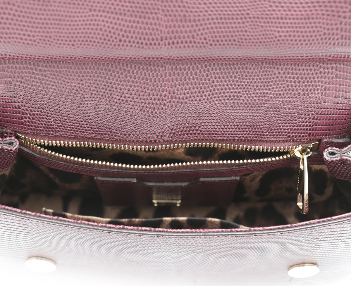 Dolce & Gabbana Burgundy Iguana Print Sicily Medium Bag