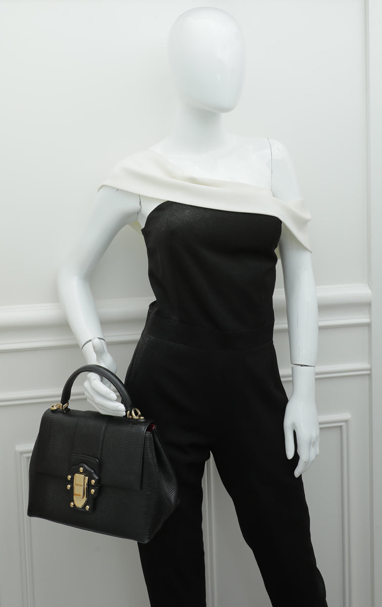 Dolce & Gabbana Black Iguana Print Lucia Top Handle Bag