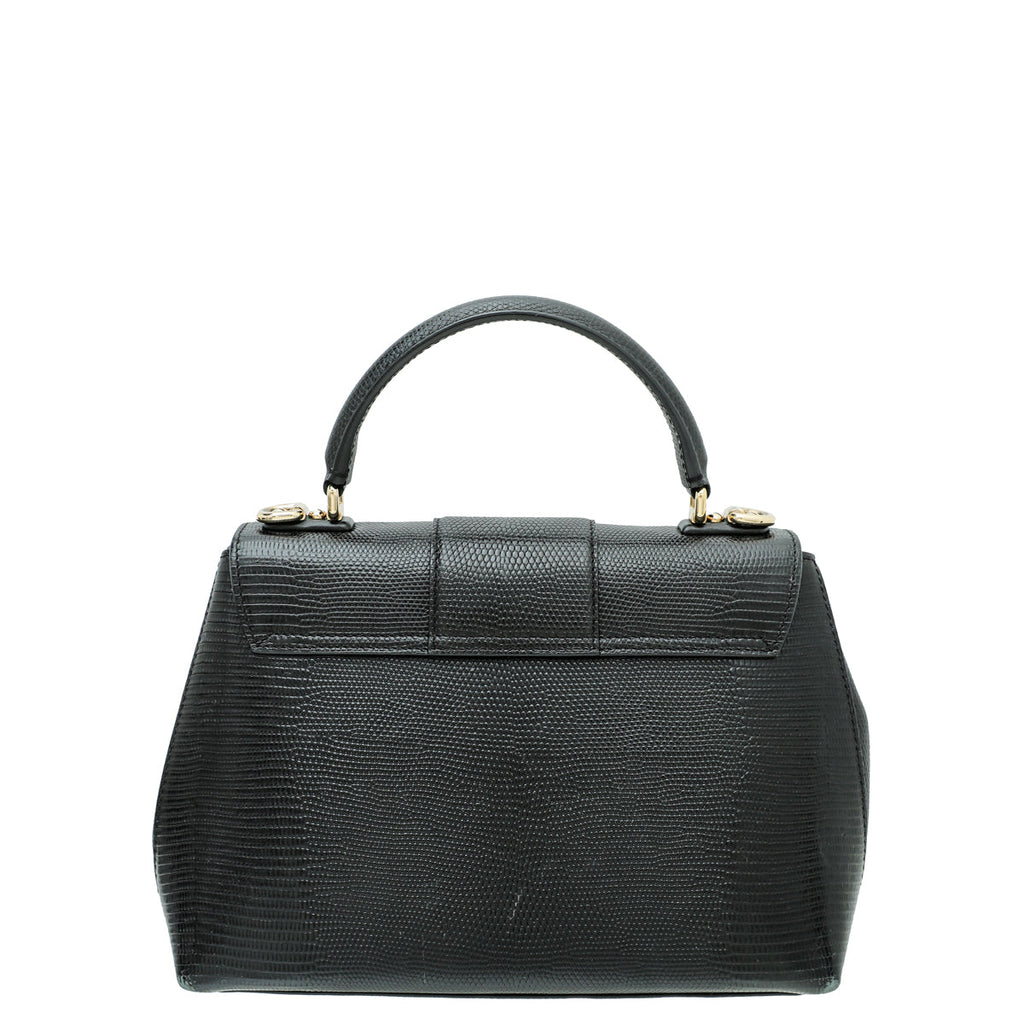 Dolce & Gabbana Black Iguana Print Lucia Top Handle Bag