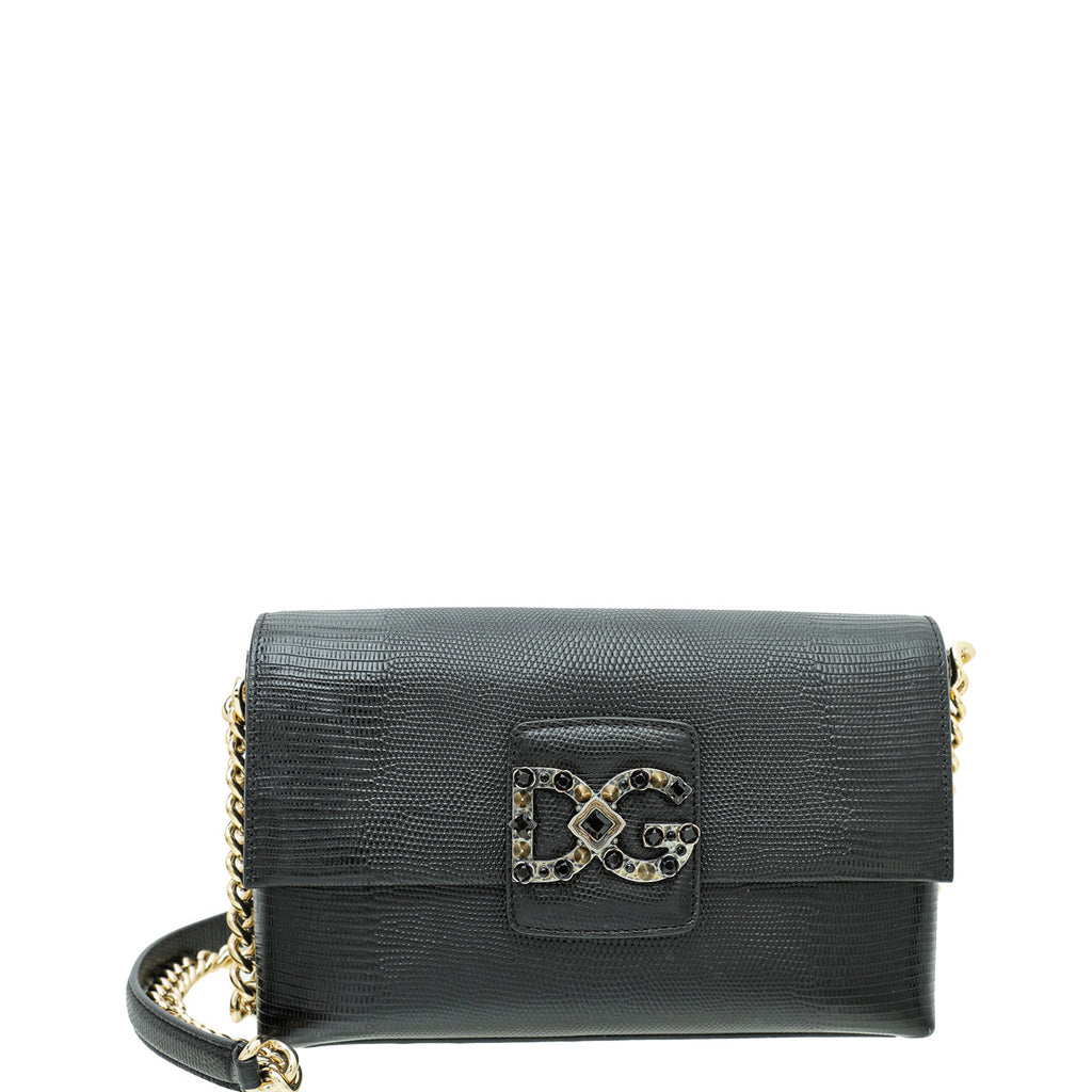 Dolce & Gabbana Black Iguana Print Millennials Flap Chain Bag
