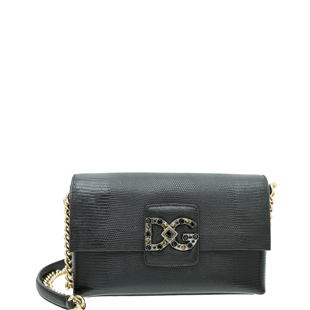 Dolce & Gabbana Black Iguana Print Millennials Flap Chain Bag