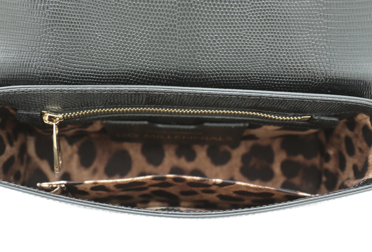 Dolce & Gabbana Black Iguana Print Millennials Flap Chain Bag