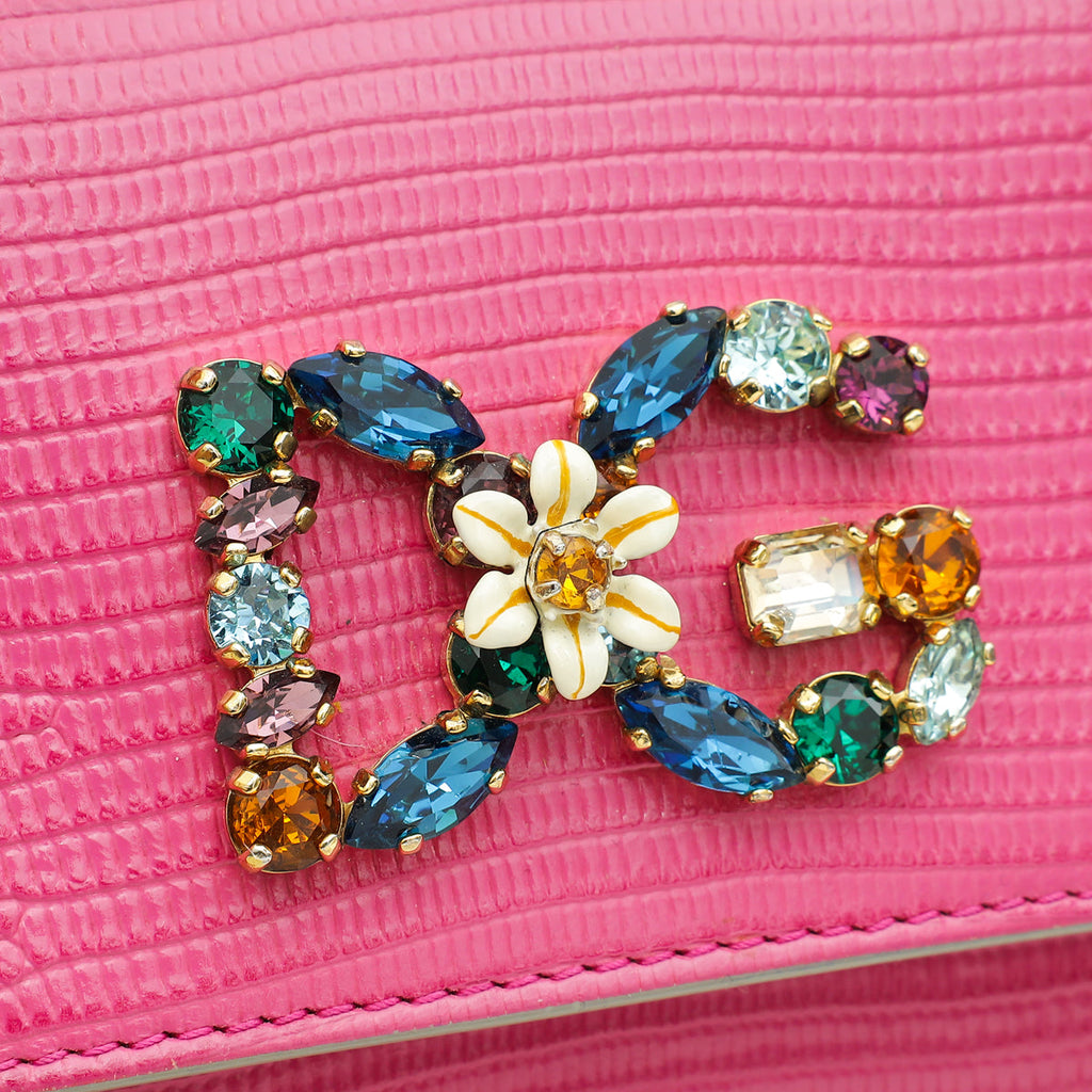 Dolce & Gabbana Pink Iguana Print Crystal Sicily Small Bag