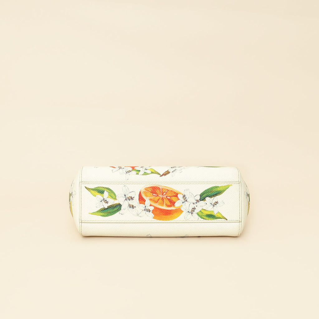 Dolce & Gabbana White Multicolor Flowers Orange Print Miss Sicily Small Bag