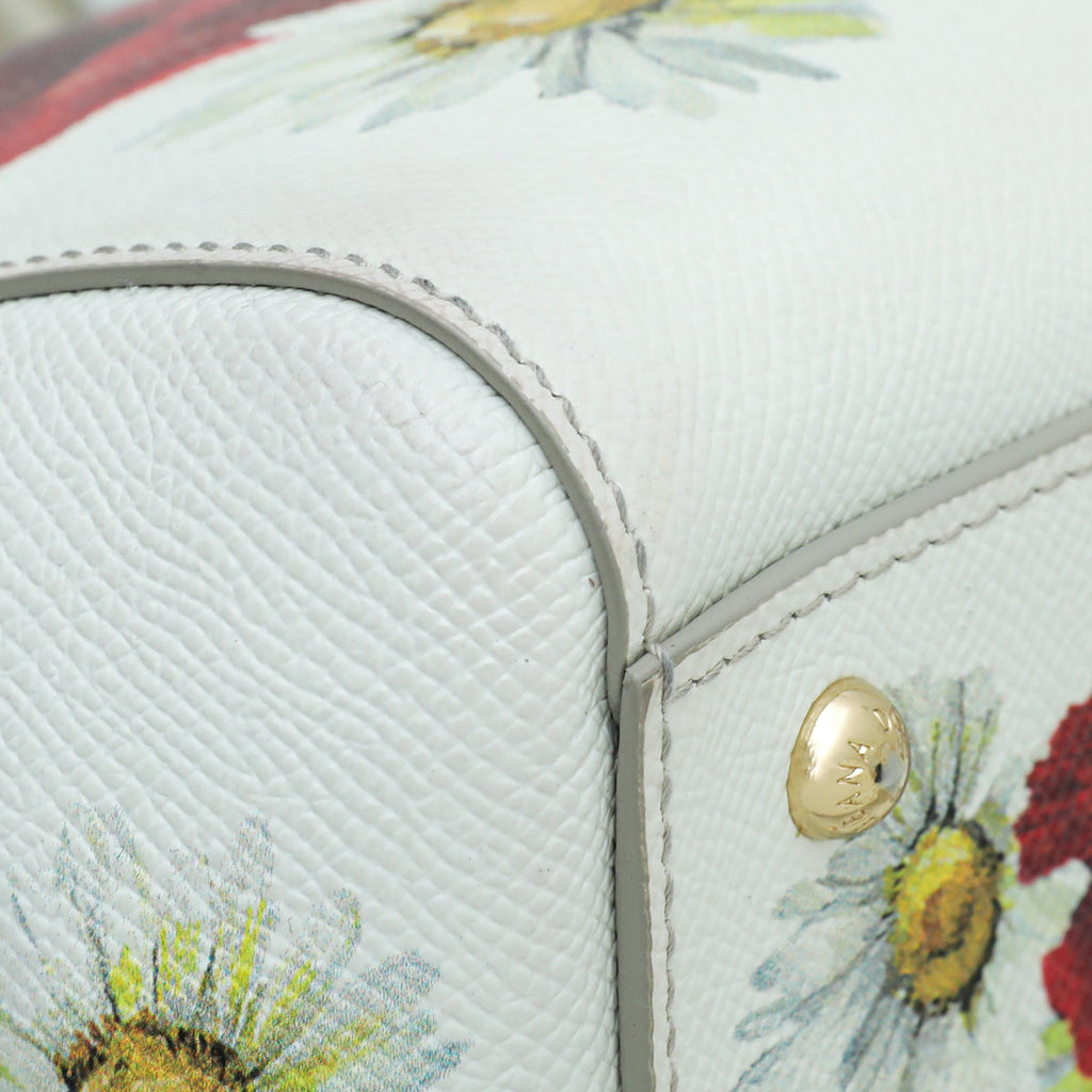 Dolce & Gabbana White Multicolor Flower Print Sicily Medium Bag