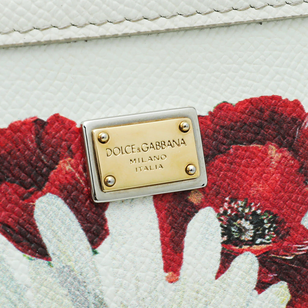 Dolce & Gabbana White Multicolor Flower Print Sicily Medium Bag