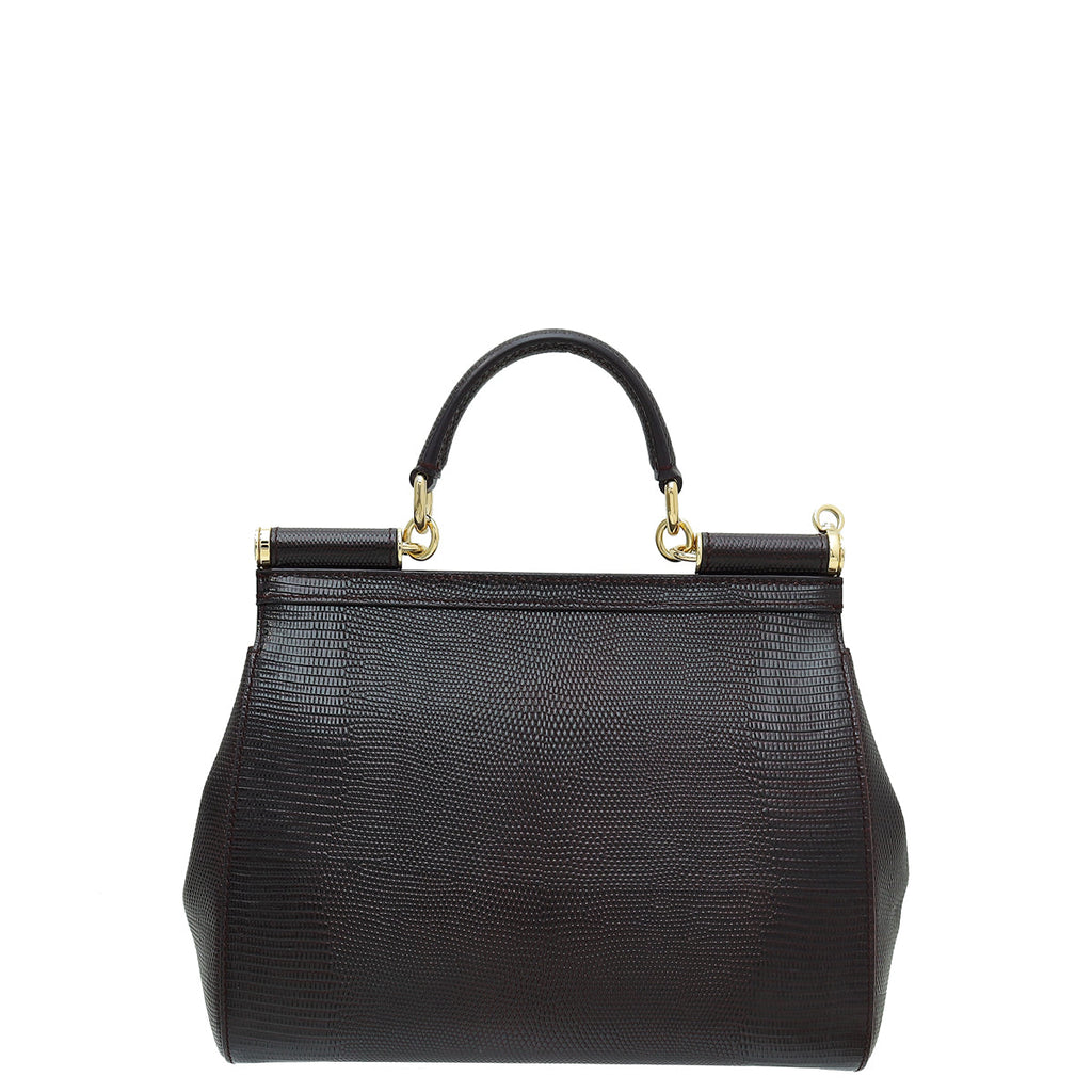 Dolce & Gabbana Burgundy Iguana Print Crystal Sicily Medium Bag