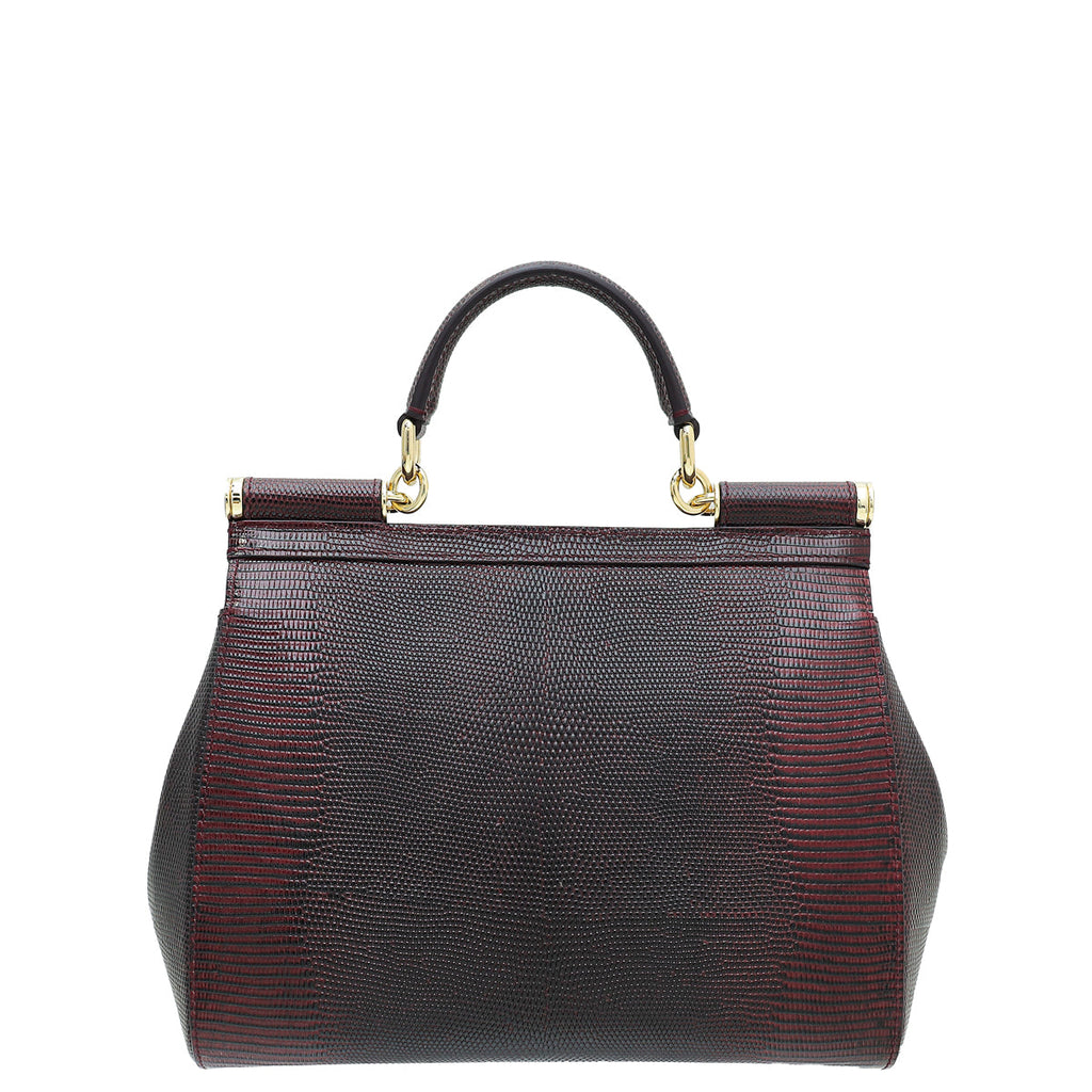 Dolce & Gabbana Burgundy Iguana Print Crystal Sicily Medium Bag