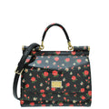 Dolce & Gabbana Black Multicolor Flower Print Sicily Medium Bag